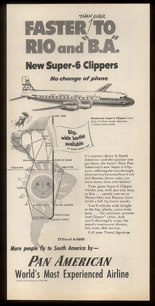 1953 A Pan American ad promoting service to Rio and Buenos Aires.